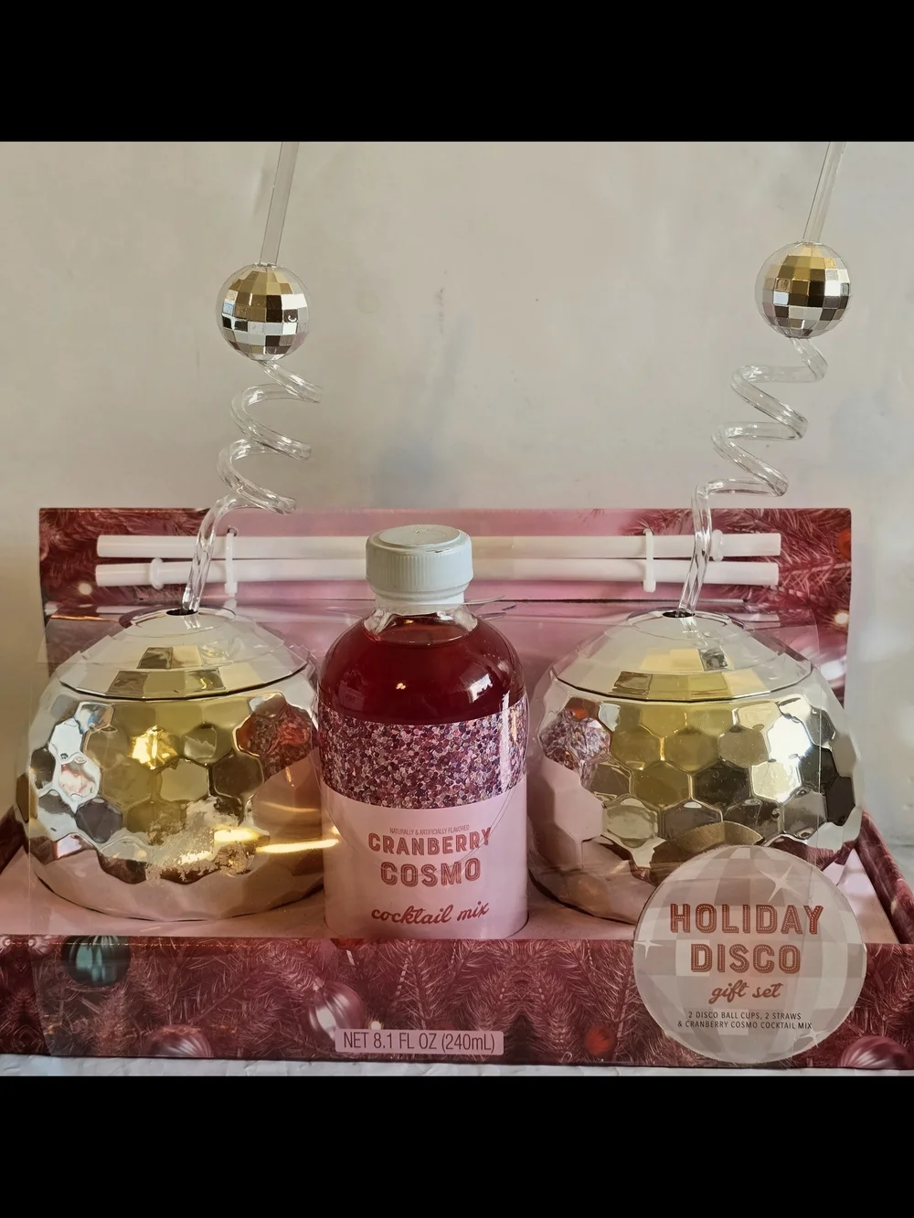 Holiday Disco Cranberry Cosmo Cocktail Mix Gift Set - New With Straws 2 Availabl